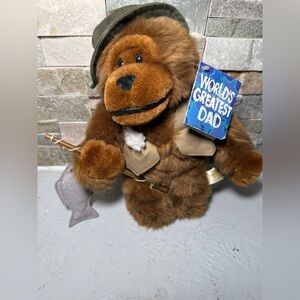 Dan Dee Collectors Worlds Greatest Dad Fisherman Monkey Fishing Pole Vest NWT XX